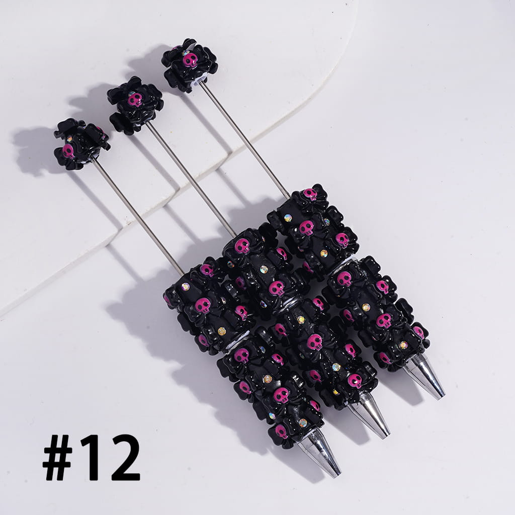 Halloween Series Beadable Clay Pens with Assorted Ornaments & AB Rhinestones