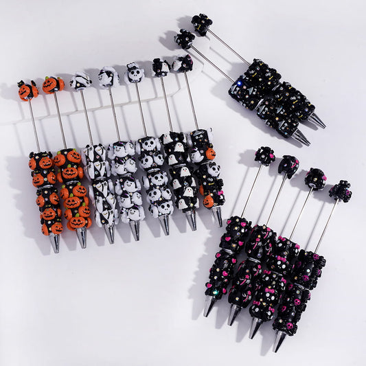 Halloween Series Beadable Clay Pens with Assorted Ornaments & AB Rhinestones
