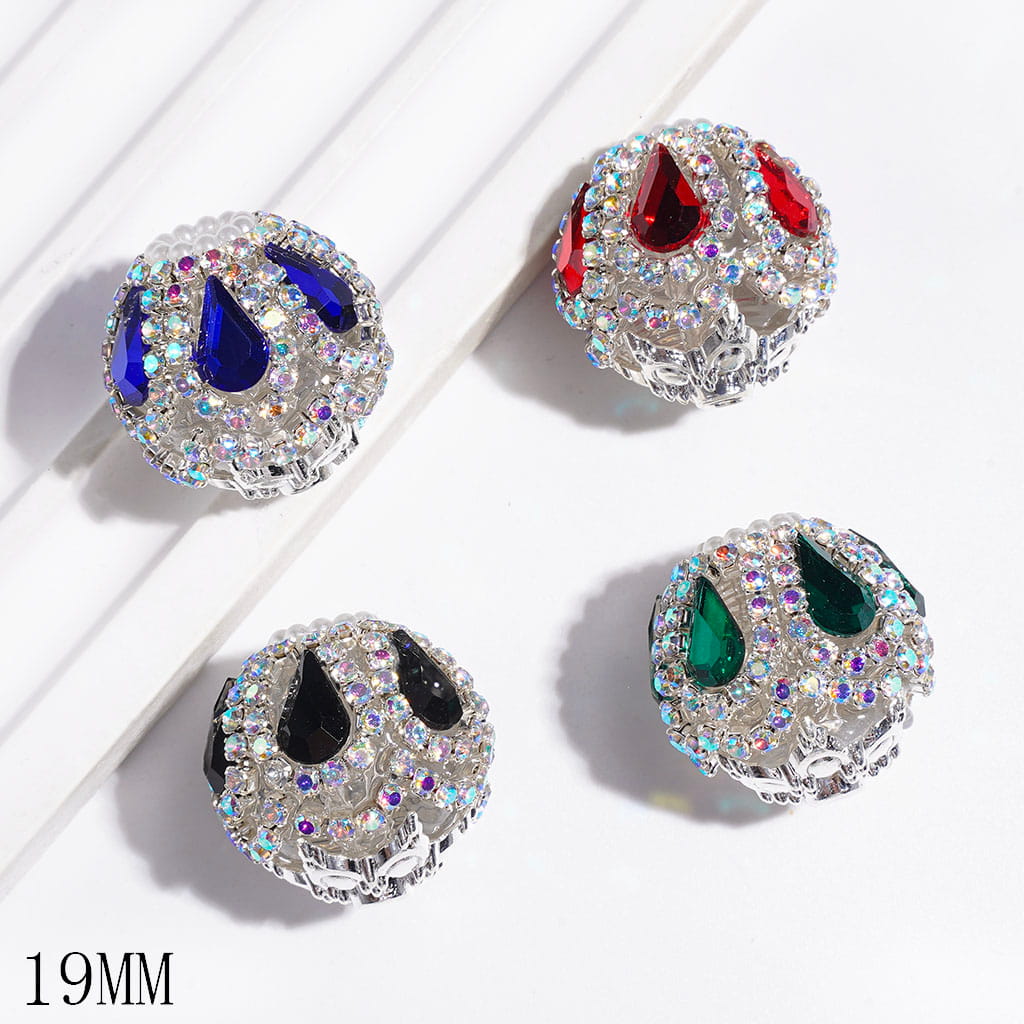 Handmade Acrylic Beads w Alloy Six Pointed Flower & White Peal Loop, Drop Water Crystal & "U" Shaped AB Rhinestone Chains, 19MM Multi-Color, Random Mix