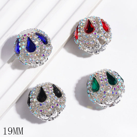 Delicate Six-Pointed Flower, White Pearl Loop, Crystal Drops & Sparkling AB Rhinestone Chains Handmade Acrylic Beads, 19MM, Multicolor Random Mix