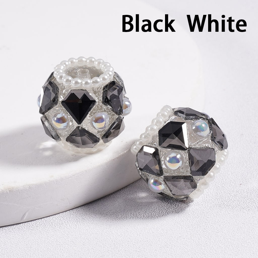 Shiny Diamond Shape Acrylic Beads with Rhinestones, White Pearls & Loops in Multi Color 16 mm Random Mix