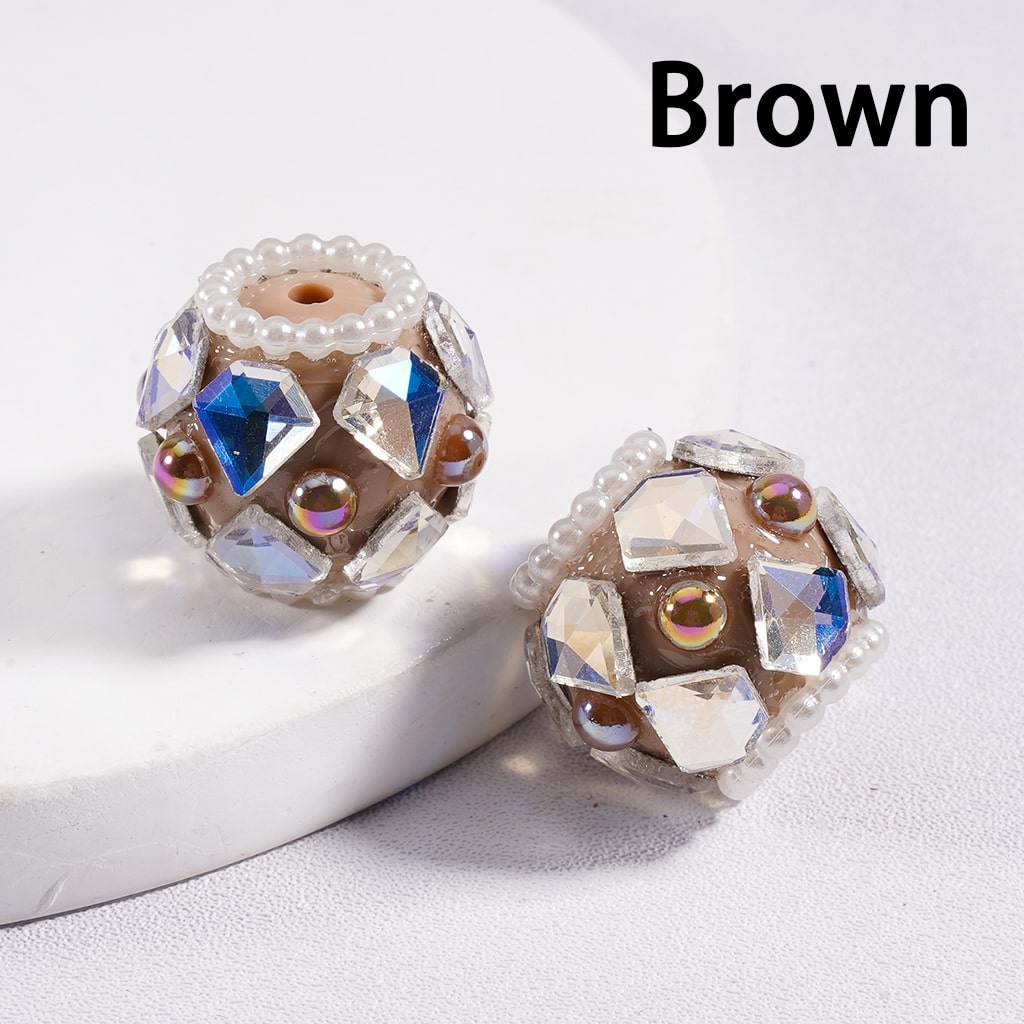 Shiny Diamond Shape Acrylic Beads with Rhinestones, White Pearls & Loops in Multi Color 16 mm Random Mix