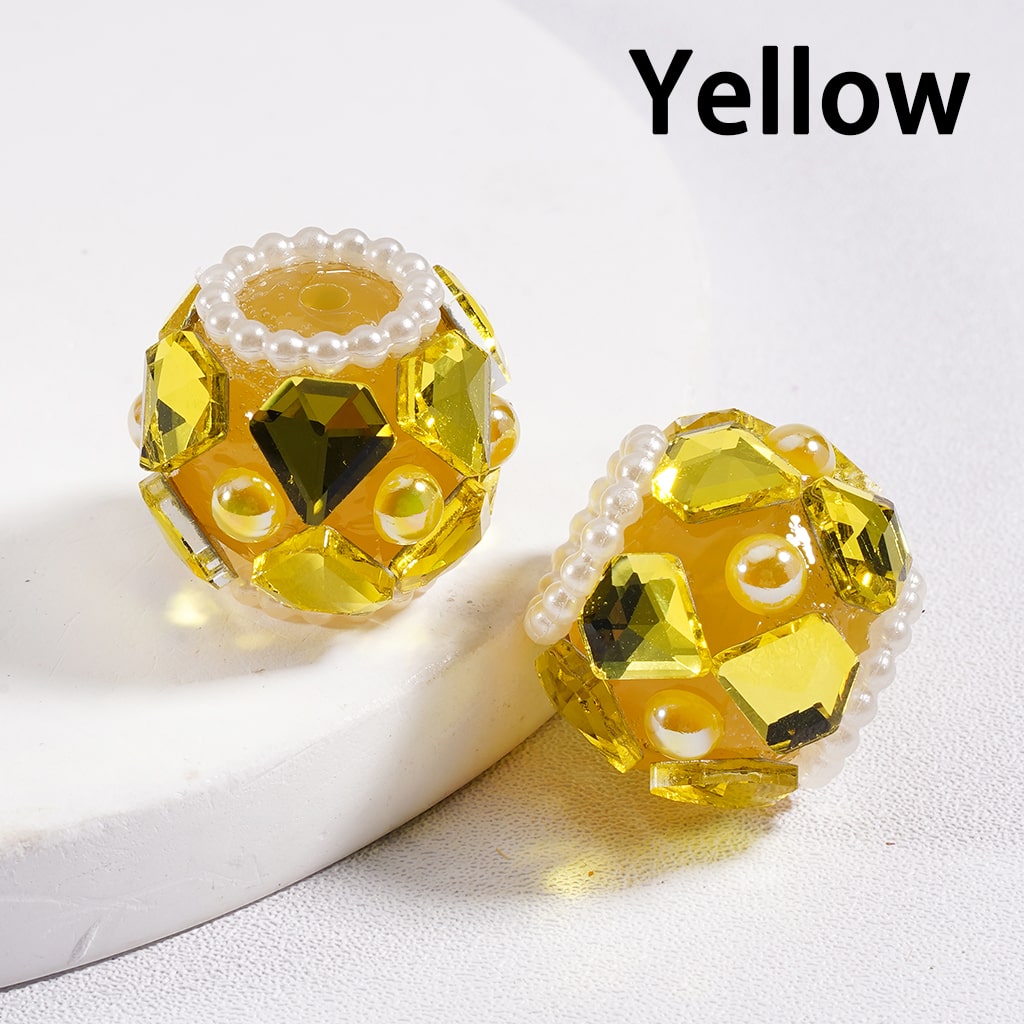 Shiny Diamond Shape Acrylic Beads with Rhinestones, White Pearls & Loops in Multi Color 16 mm Random Mix