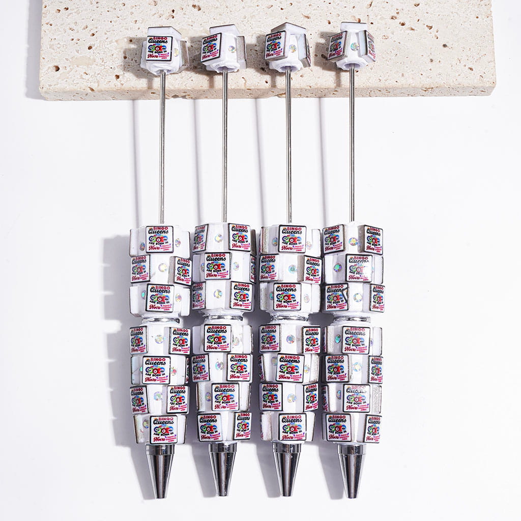 Fun Bingo Game Square-Shaped Card with Playful Text Prints & Sparkling AB Rhinestones Beadable Clay Pens
