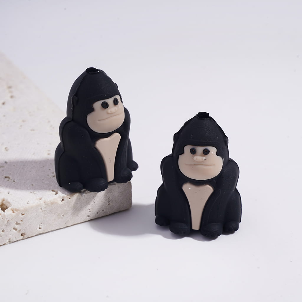 3D Black & Brown Sitting Gorilla Silicone Focal Beads