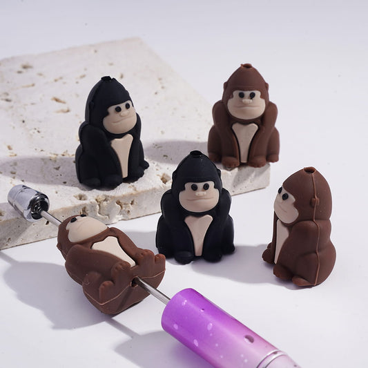 3D Black & Brown Sitting Gorilla Silicone Focal Beads