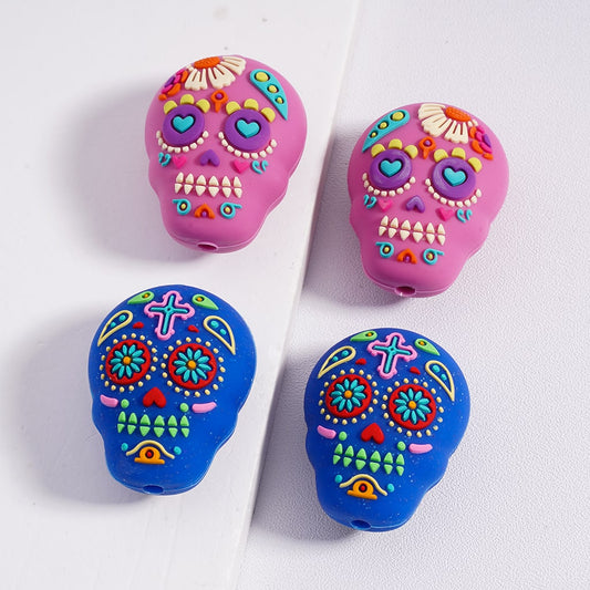 3D Halloween & Day of the Dead Charms Colorful Skull Silicone Focal Beads