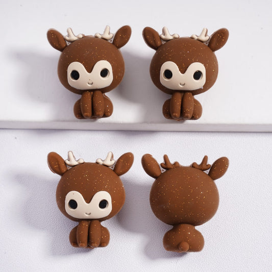 3D Cute Brown Deer Elk Christmas Edition Silicone Focal Beads