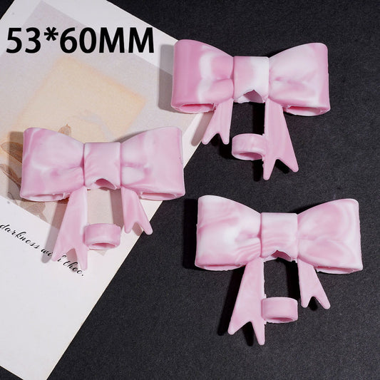 Pink & White Marbled Gradient Bowknot Food Grade Cup Tumbler Silicone Straw Topper, 53×60MM