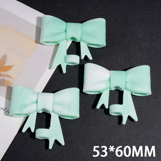White & Mint Green Gradient Bowknot Ribbon with Tails Food-Grade Silicone Straw Topper for Cups & Tumblers, 53*60MM