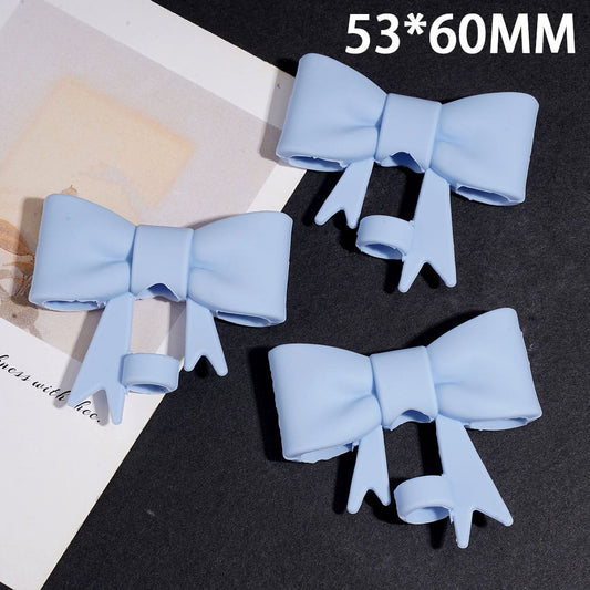Light Baby Blue Bowknot Ribbon with Tails Food-Grade Silicone Straw Topper for Cups & Tumblers, 53*60MM