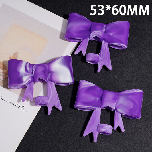 Purple & White Gradient Bowknot Ribbon with Tails Food-Grade Silicone Straw Topper for Cups & Tumblers, 53*60MM