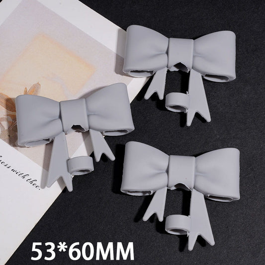 Dark Gray Gradient Bowknot Ribbon with Tails Food-Grade Silicone Straw Topper for Cups & Tumblers, 53*60MM