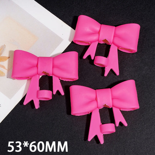 Rose Red Gradient Bowknot Ribbon with Tails Food-Grade Silicone Straw Topper for Cups & Tumblers, 53*60MM