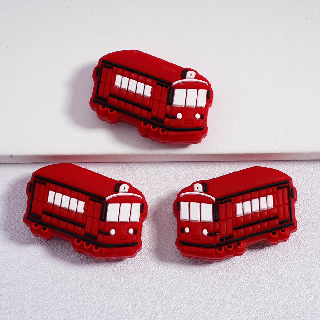Transport Buddies All Aboard Tiny Transit Mini Bus & Train Little Wheels Silicone Focal Beads  Random Mix