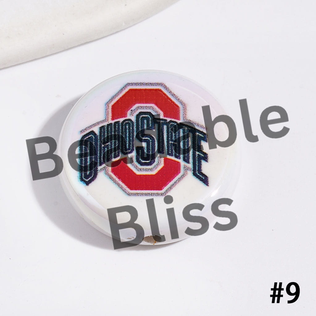 UV-Coated Acrylic Beads with American College Football Team Series, Flat Round Shape, 23MM