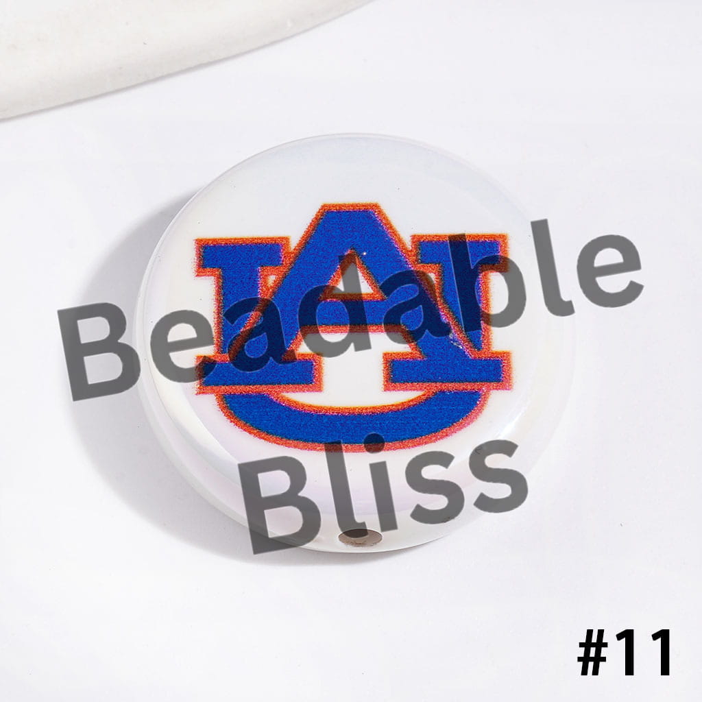 UV-Coated Acrylic Beads with American College Football Team Series, Flat Round Shape, 23MM