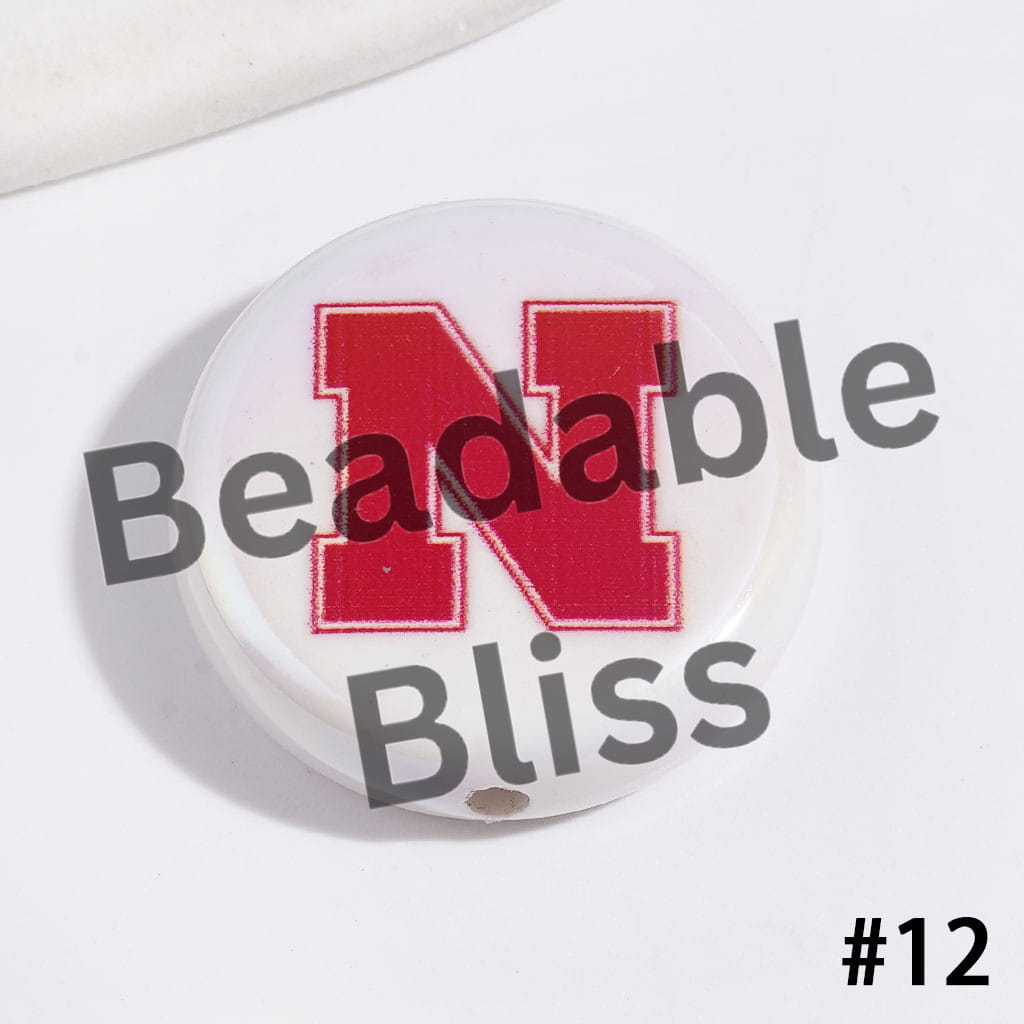 UV-Coated Acrylic Beads with American College Football Team Series, Flat Round Shape, 23MM