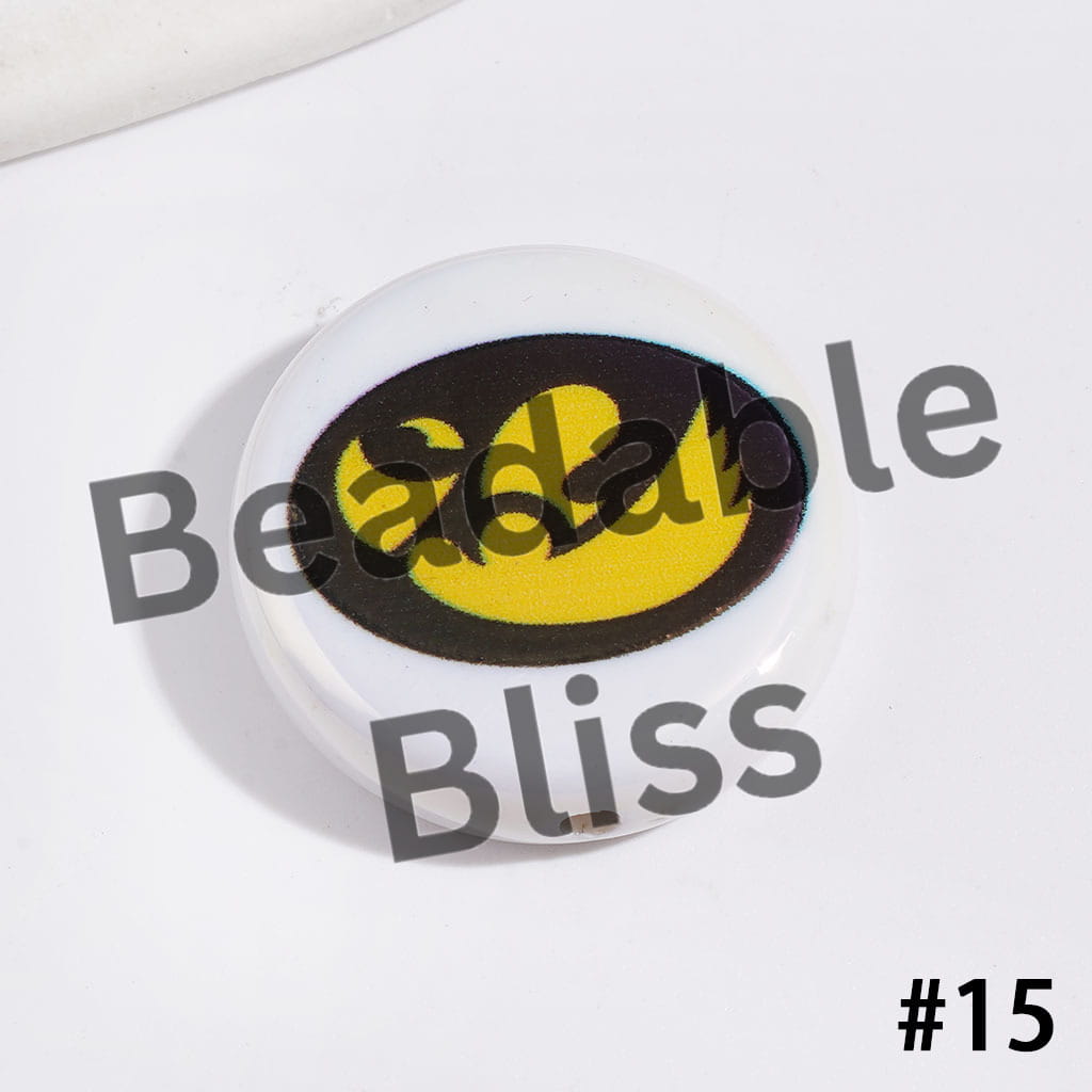 UV-Coated Acrylic Beads with American College Football Team Series, Flat Round Shape, 23MM