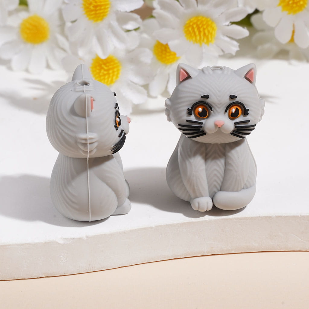 Silicone Focal Beads 3D Various Variety Cute Cat Series, Multi-Color