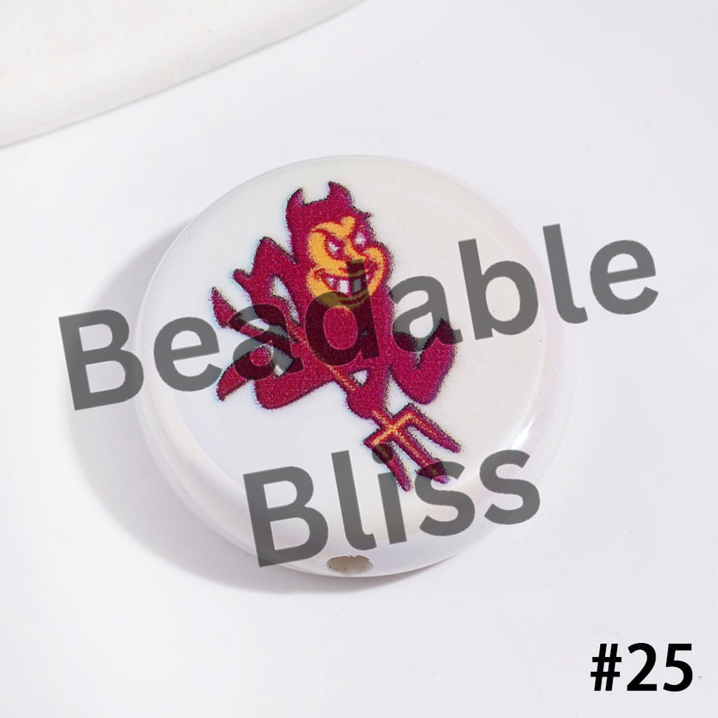UV-Coated Acrylic Beads with American College Football Team Series, Flat Round Shape, 23MM