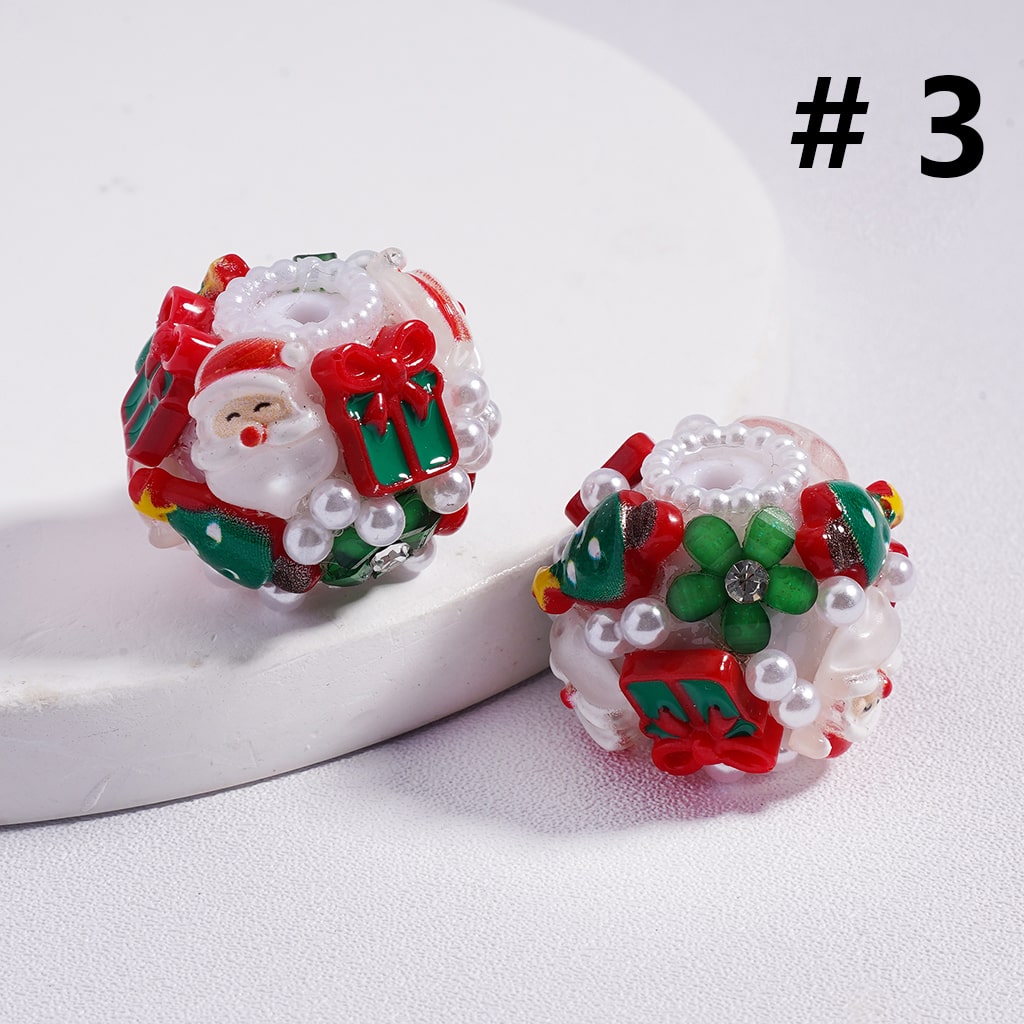 Father Christmas Santa Series, Tree, Snowman, Elk & Pearls with Rhinestones 20MM Acrylic Beads