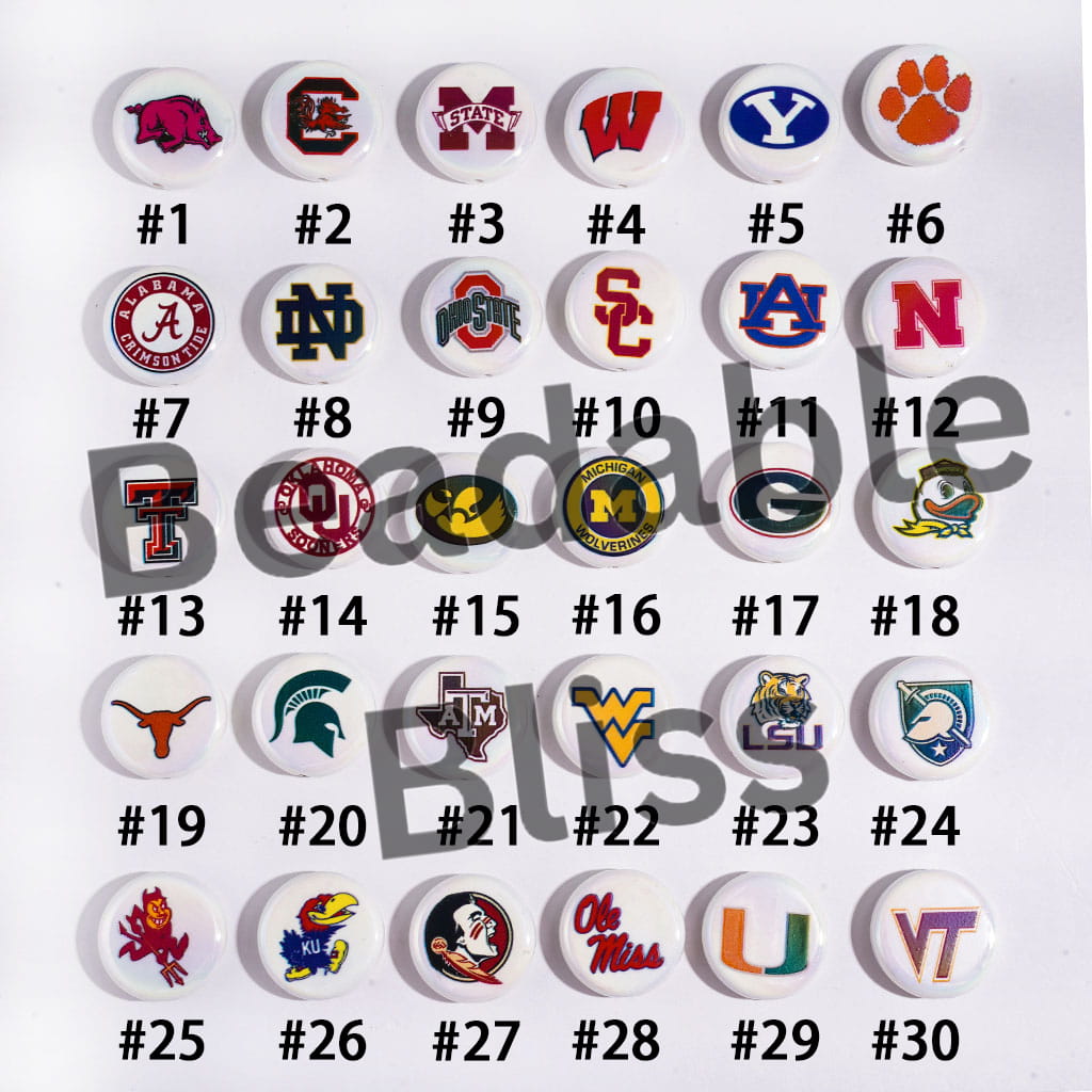 UV-Coated Acrylic Beads with American College Football Team Series, Flat Round Shape, 23MM