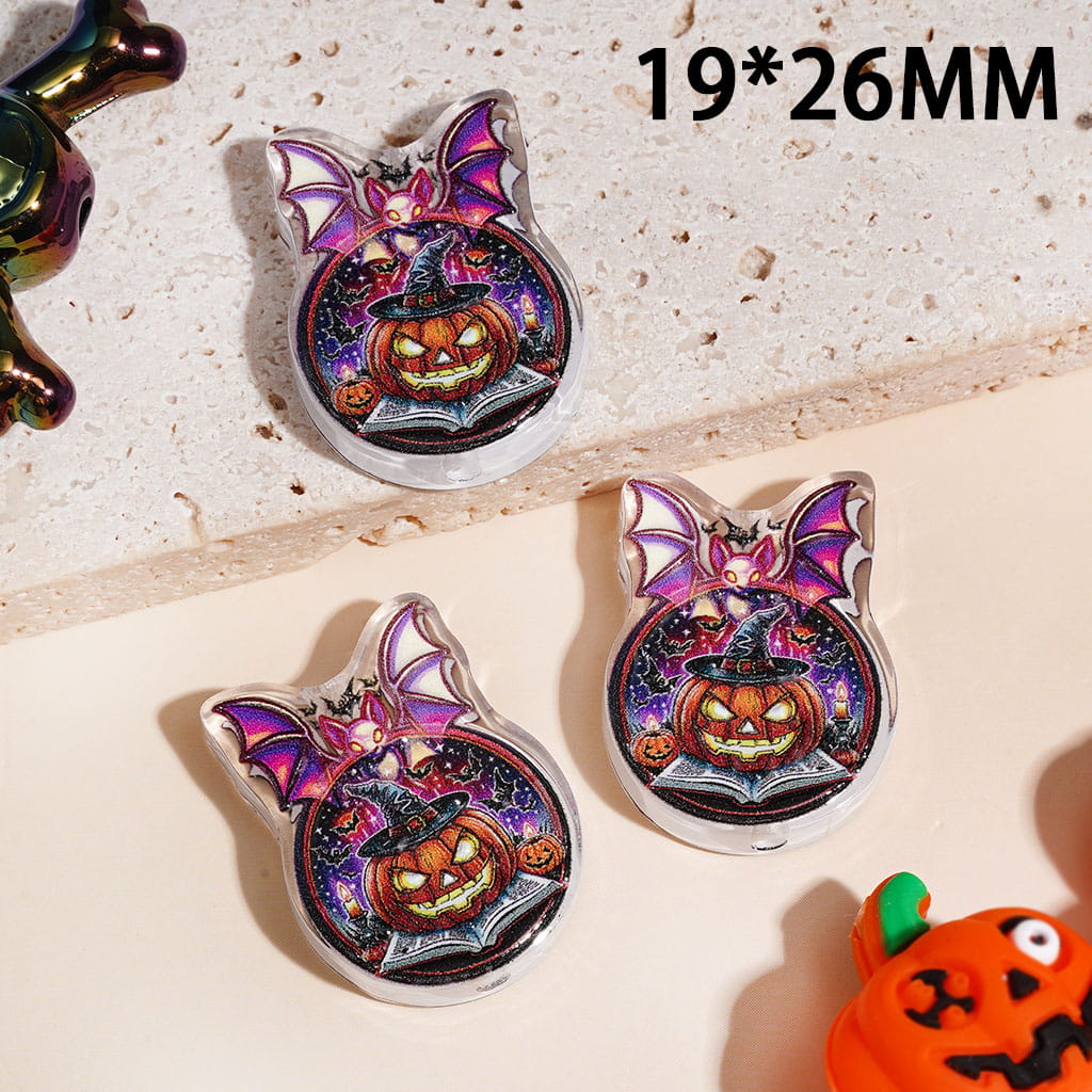 Acrylic Beads Halloween Theme, Semi-Clear, Various Cute and Horror Style