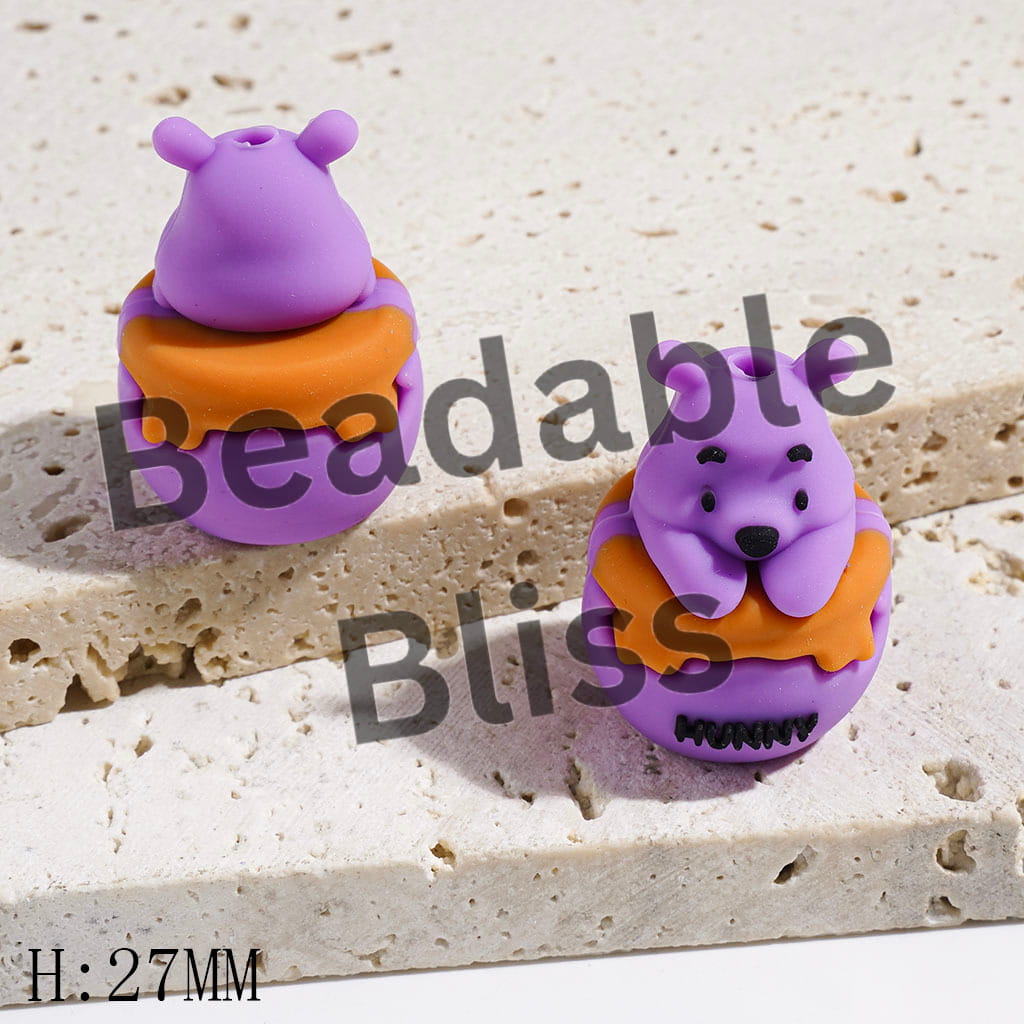 Focal Beads 3D Cute Bear Sitting in Honey Pot, Multi-Color, Height 27MM