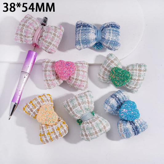 Shiny Heart with Fabric Bowtie Shape Sugar Beads 38*54MM Random Mix