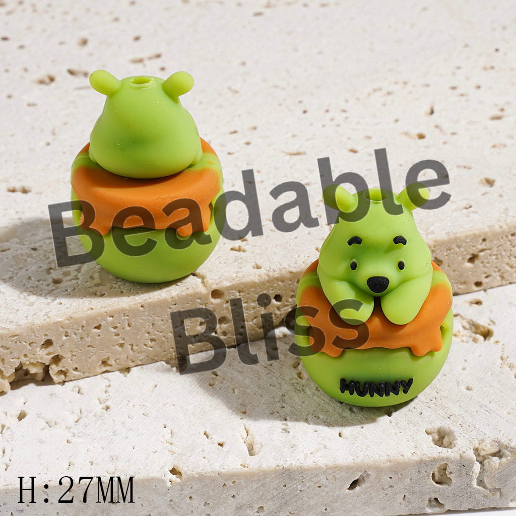 Focal Beads 3D Cute Bear Sitting in Honey Pot, Multi-Color, Height 27MM