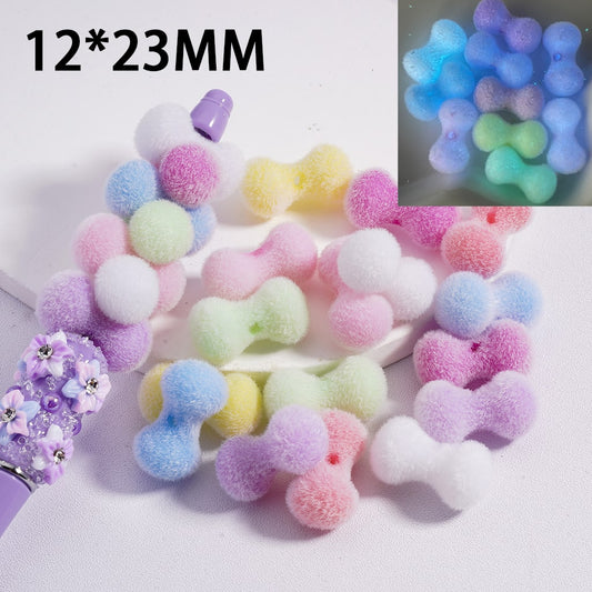 Soft Glow Fluffy Velvet Bone Shaped Solid Color 12*23MM, Acrylic Beads Random Mix