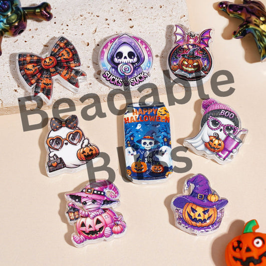 Acrylic Beads Halloween Theme, Semi-Clear, Various Cute and Horror Style