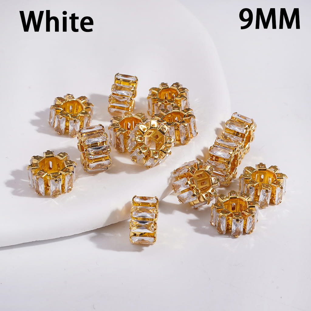 Gold Alloy Gear Beads with Rectangle Rhinestones Big Hole Beads, 9MM (The Hole Diameter is Around 4MM)