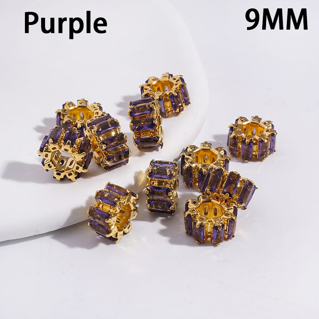 Gold Alloy Gear Beads with Rectangle Rhinestones Big Hole Beads, 9MM (The Hole Diameter is Around 4MM)