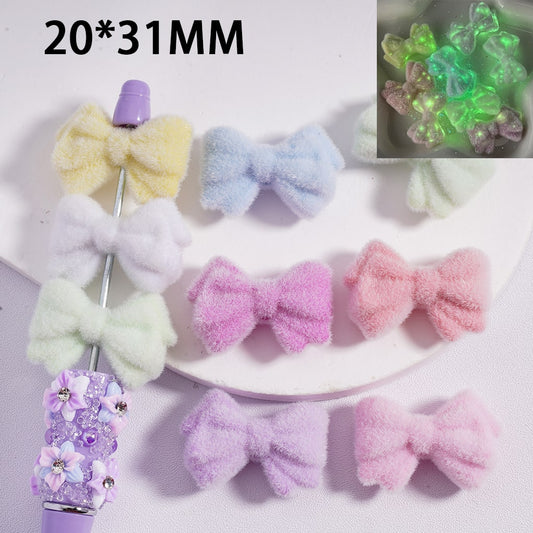 Luminous Fluffy Bowknot Solid Color Acrylic Beads 20*31MM Random Mix