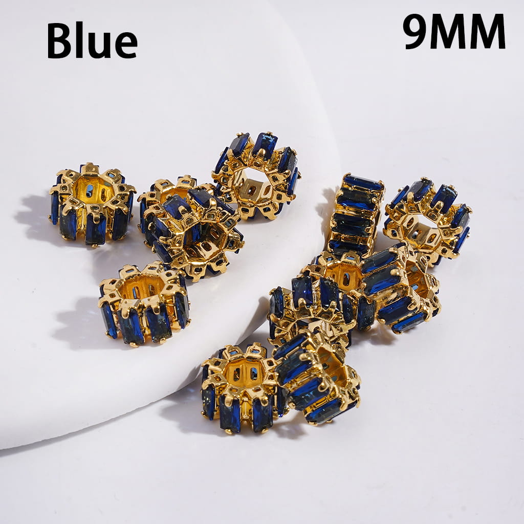 Gold Alloy Gear Beads with Rectangle Rhinestones Big Hole Beads, 9MM (The Hole Diameter is Around 4MM)