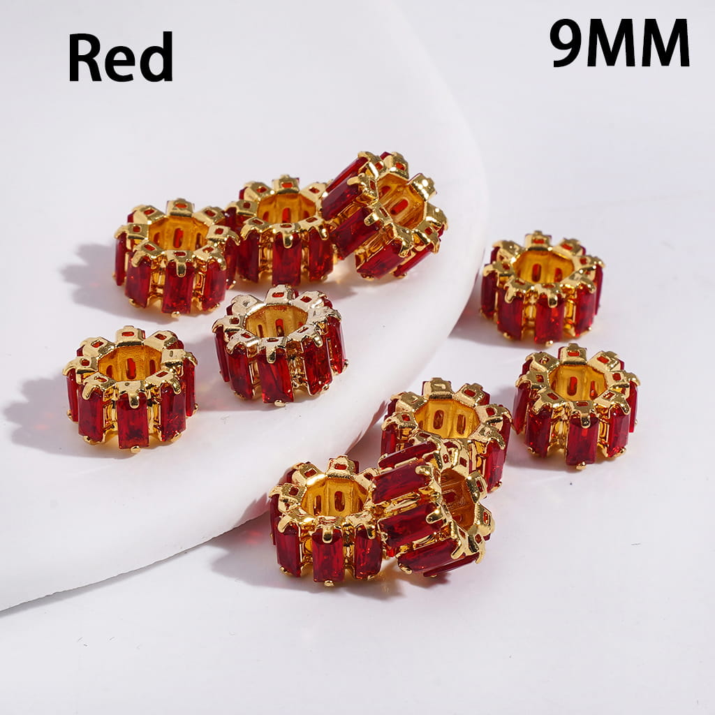 Gold Alloy Gear Beads with Rectangle Rhinestones Big Hole Beads, 9MM (The Hole Diameter is Around 4MM)
