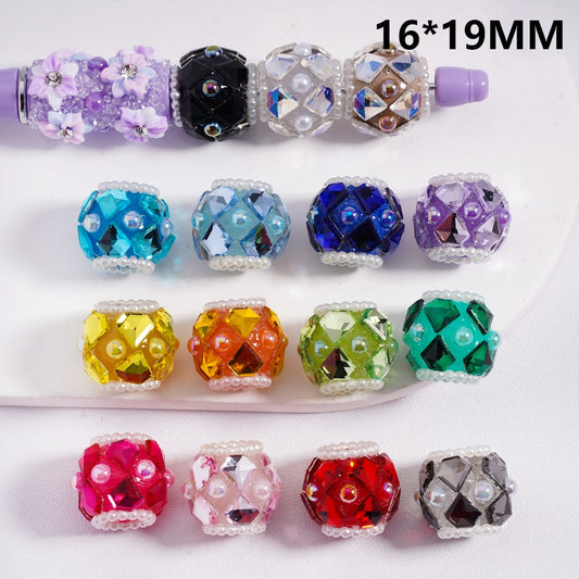 Shiny Diamond Shape Acrylic Beads with Rhinestones, White Pearls & Loops in Multi Color 16 mm Random Mix