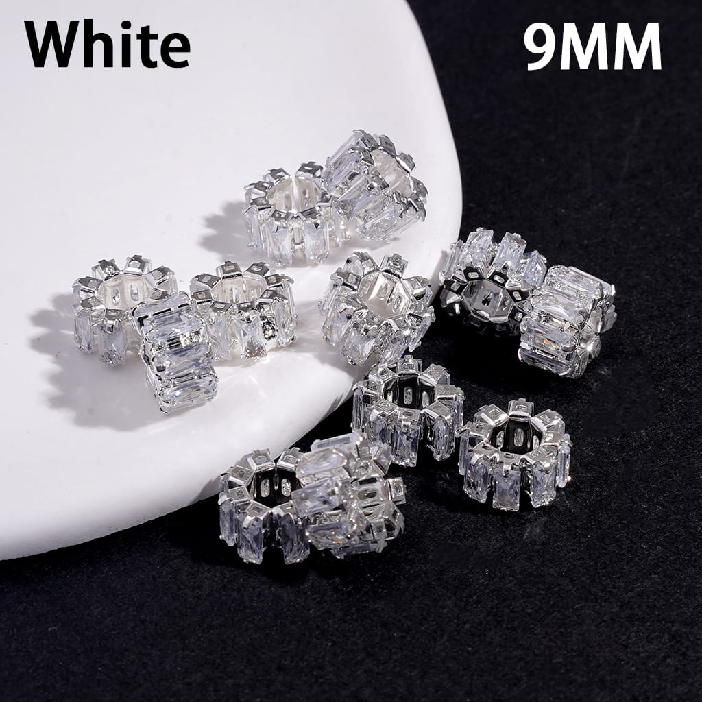 Silver Alloy Gear Beads with Rectangle Rhinestones, Big Hole Beads, 9MM, Multi-Color (The Hole Diameter is Around 4MM)