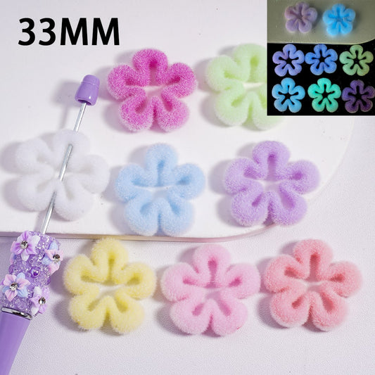 Luminous Fluffy Plum Blossom Solid Color Acrylic Beads 33MM Random Mix
