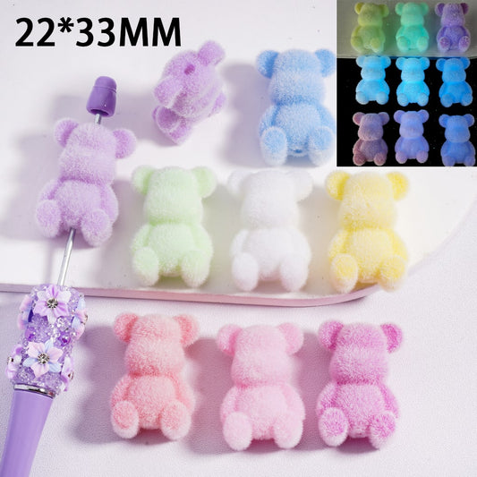 Luminous Cute Fluffy Bear Solid Color Acrylic Beads 22*33MM, Random Mix