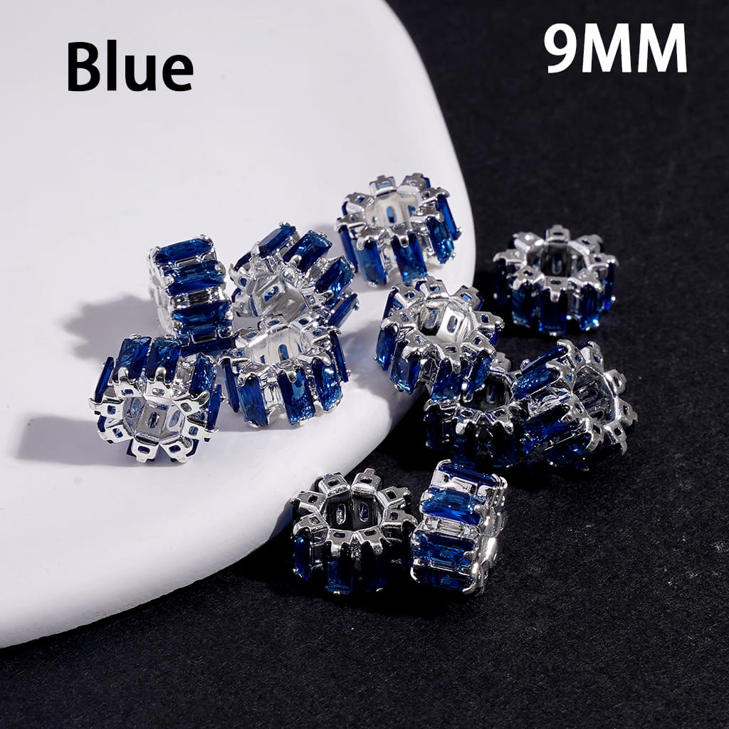 Silver Alloy Gear Beads with Rectangle Rhinestones, Big Hole Beads, 9MM, Multi-Color (The Hole Diameter is Around 4MM)