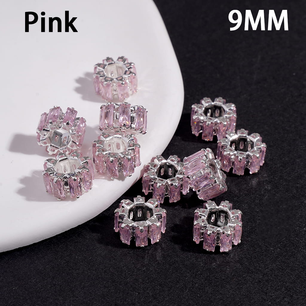 Silver Alloy Gear Beads with Rectangle Rhinestones, Big Hole Beads, 9MM, Multi-Color (The Hole Diameter is Around 4MM)