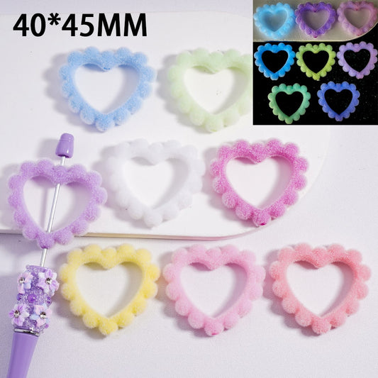 Glowing Velvet Heart Shape Frame Solid Color  Acrylic Beads 40*45MM, Random Mix