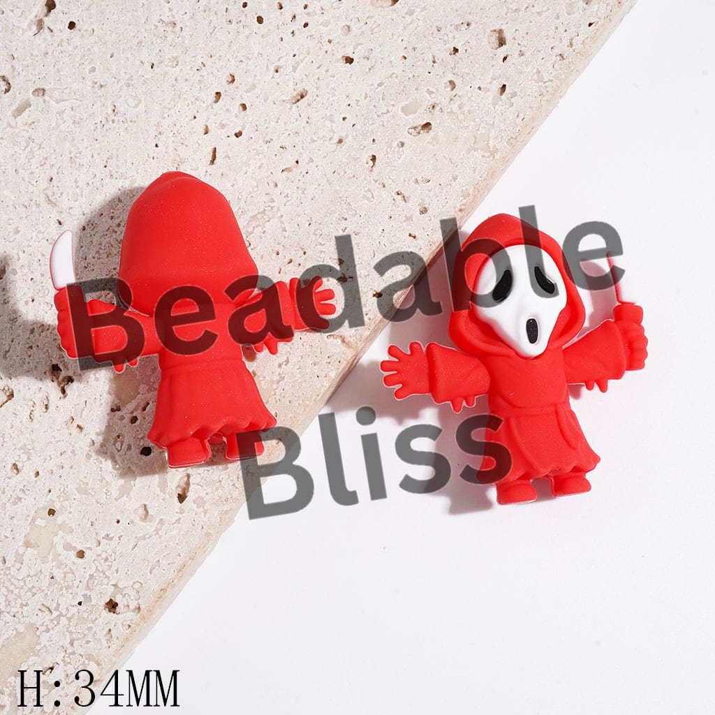 3D Horror Mask Character Holding Knife Focal Beads, Multi-Color, Height 34MM