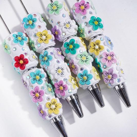 Charming Diverse Colors Five-Petaled Flower Design with Sparkling AB Rhinestones Beadable Clay Pens