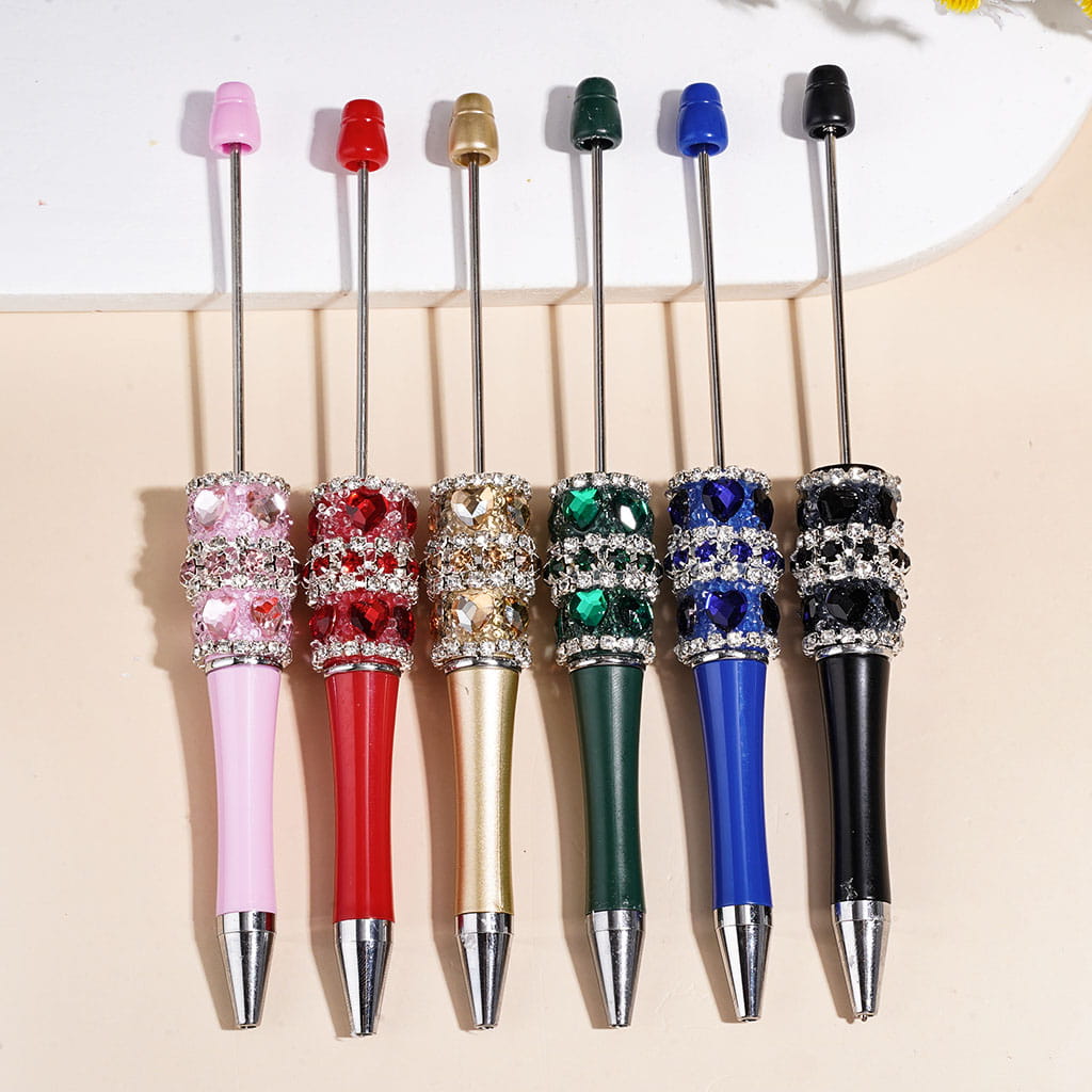 Hand-Made Sugar Beadable Pens with Mini Heart Charms and Clear Rhinestone Chains, Multi-Color