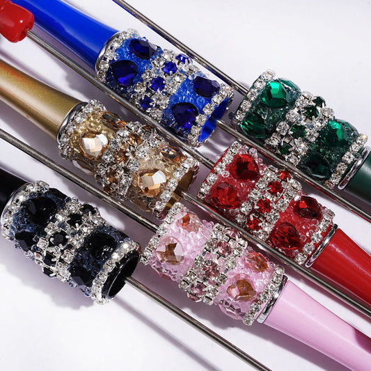 Hand-Made Sugar Beadable Pens with Mini Heart Charms and Clear Rhinestone Chains, Multi-Color