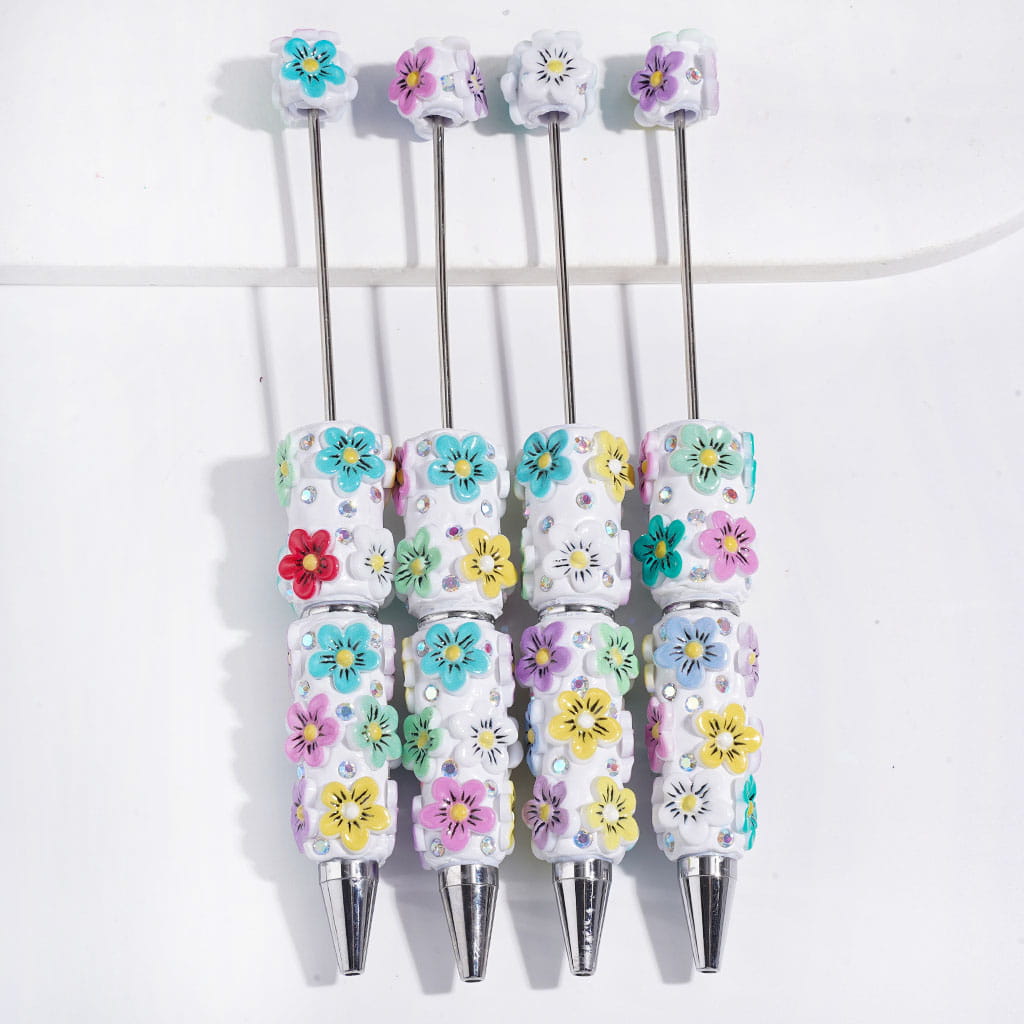 Charming Diverse Colors Five-Petaled Flower Design with Sparkling AB Rhinestones Beadable Clay Pens